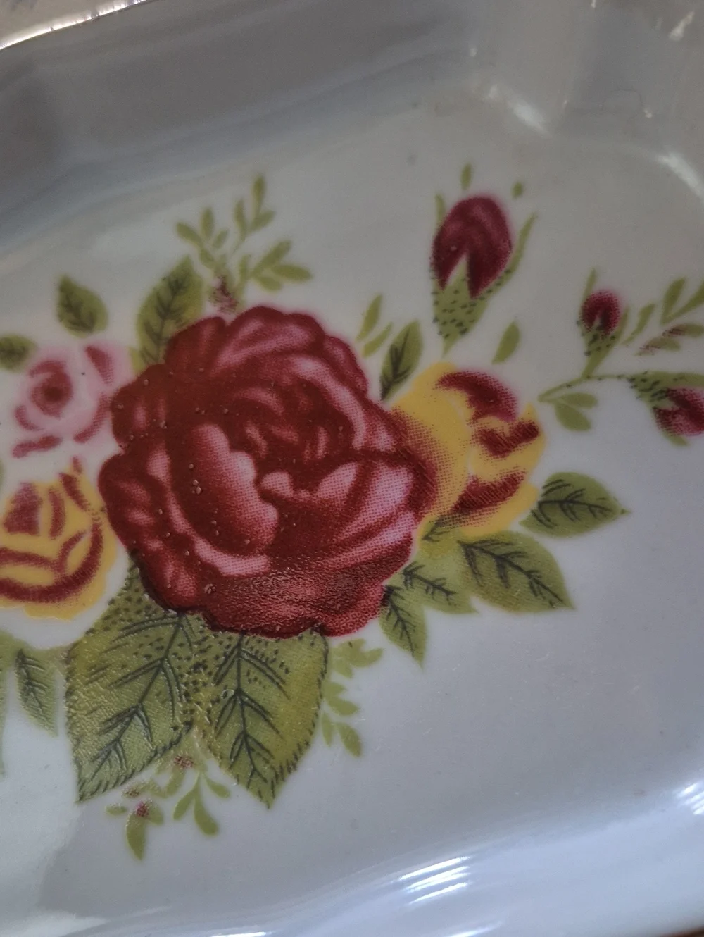 Floral Porcelain Trinket Dish with Gold Trim - Rose Motif